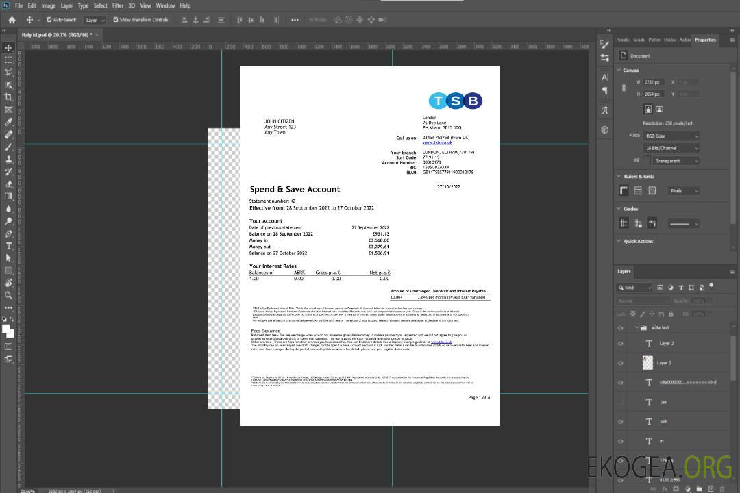 Modèle Excel et PDF de relevé bancaire TBS du Royaume-Uni, 4 pages 1 template Modèle Excel et PDF de relevé bancaire TBS du Royaume-Uni, 4 pages 1 template